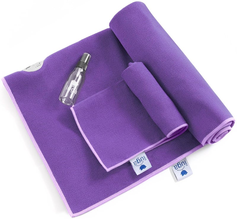 IUGA Yoga Towel for Hot Yoga Non Slip Extra Thick Yoga Mat Towel + Hand Towel 2in1 Set with Corner Pockets Super Absorbent and Quick Dry Hot Yoga Towel - Image 1